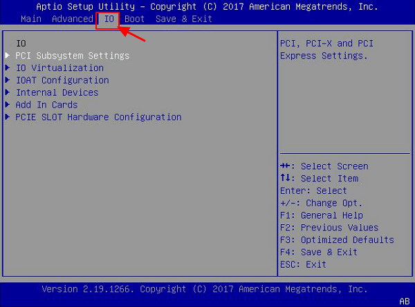 Wejdź do menu we/wy