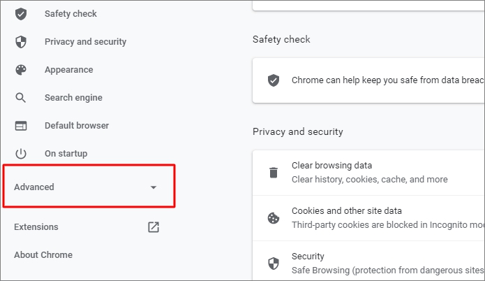 wyczyść zaawansowane ustawienia