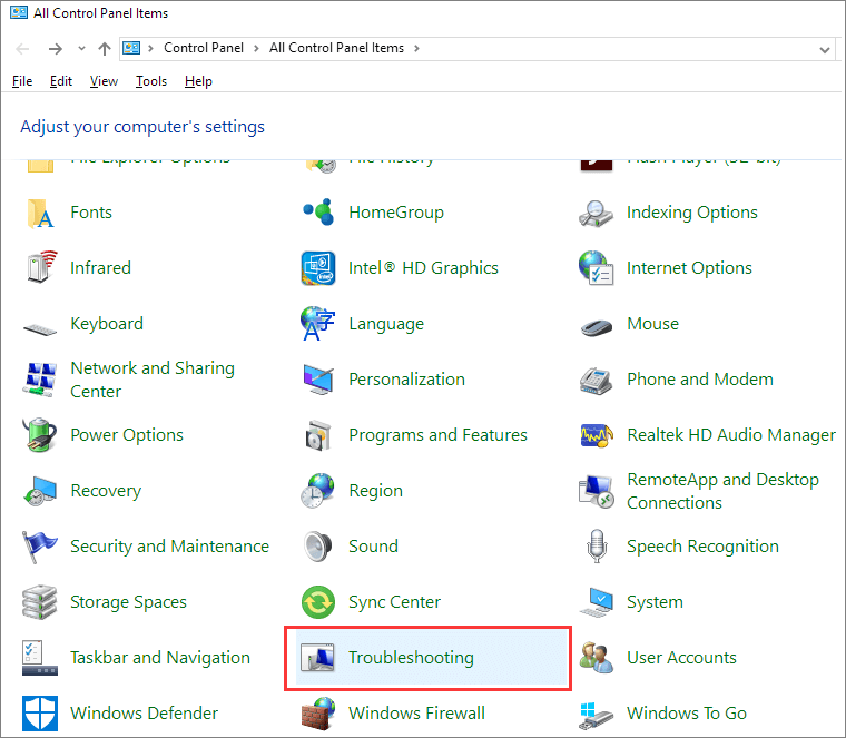 control panel troubleshooting