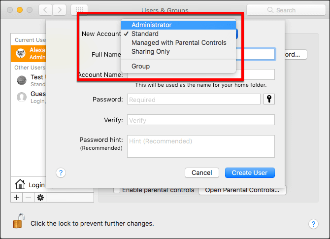 Wybierz typ konta użytkownika