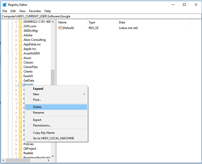 delete goolge redegit