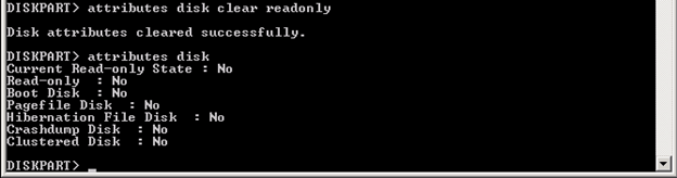 atrybuty diskpart polecenie wyczyść dysk tylko do odczytu