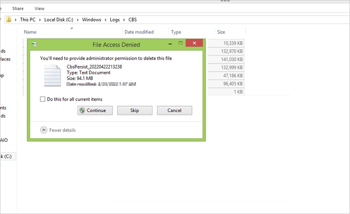 napraw kod błędu 0x800f0954 - Wyczyść dzienniki CBS-1