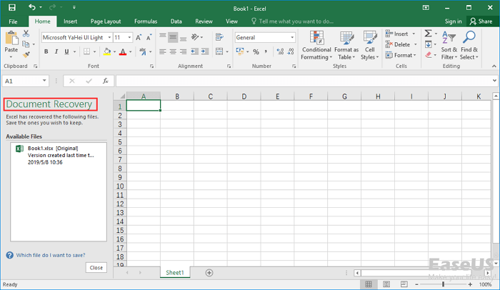 Jak Odzyskać Niezapisanyutracony Plik Excel 2016201320102007 Easeus 2534
