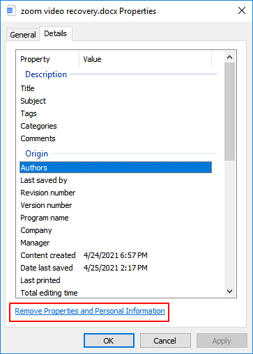 Usuń właściwości i dane osobowe