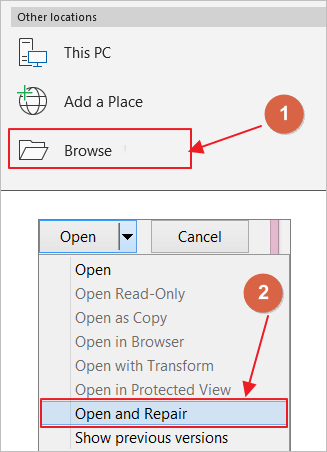napraw uszkodzone pliki za pomocą aplikacji biurowej