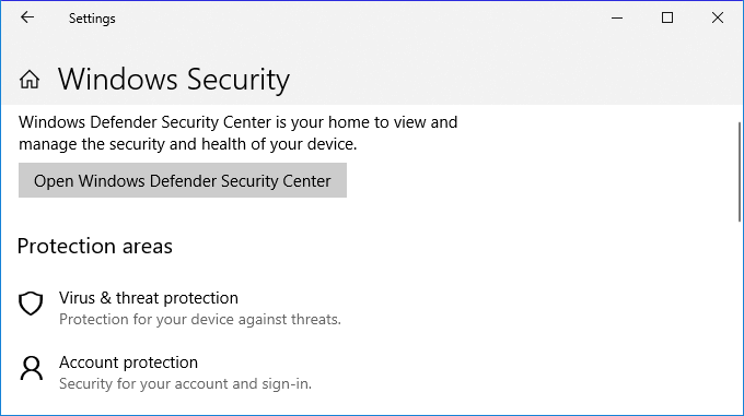 Otwórz program Windows Defender.