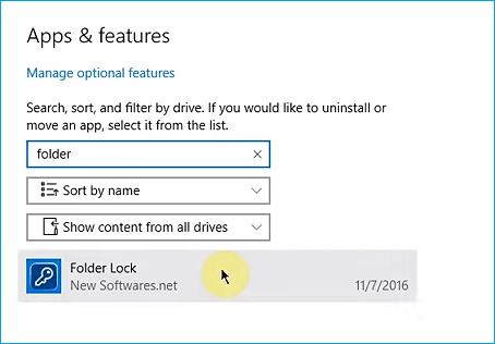 Znajdź blokadę folderu w aplikacjach i funkcjach.