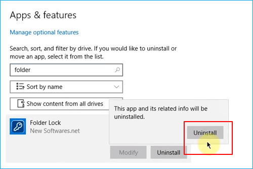 Odinstaluj blokadę folderu.