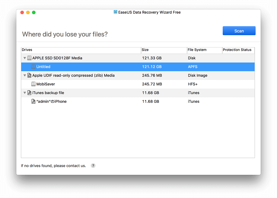 Choose a drive to scan to find lost data with Mac data recovery tool 