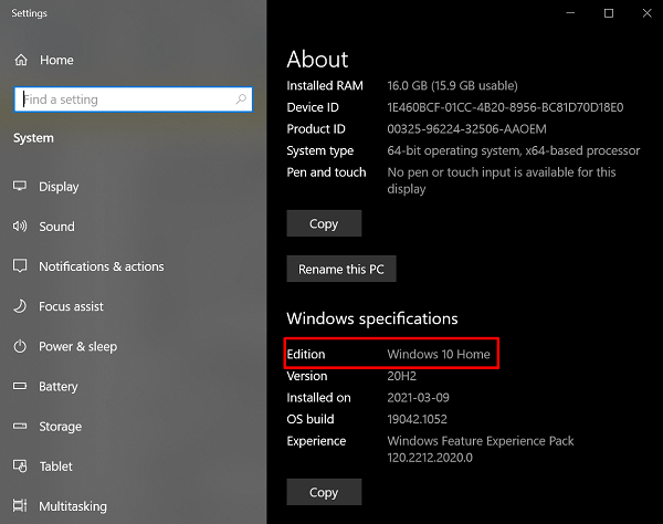 sprawdź edycję systemu Windows
