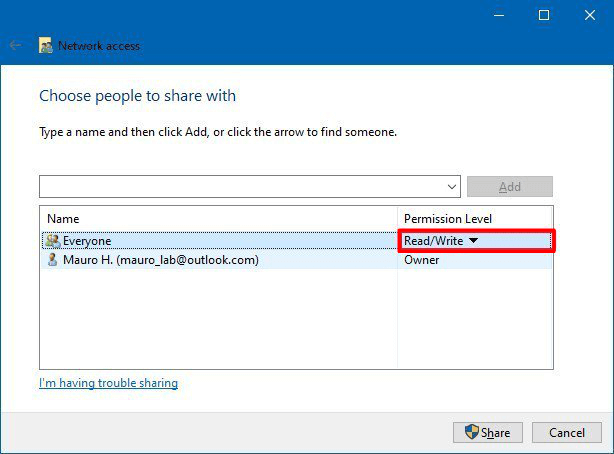 create netwok shared link