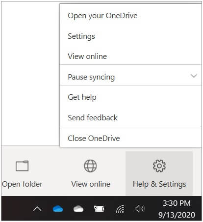 wybierz ikonę chmury onedrive