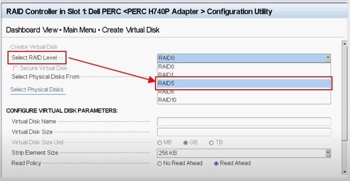 Set RAID level as 5