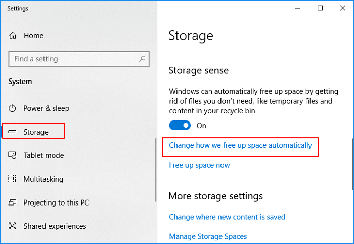 delete windows.old using storage sense settings