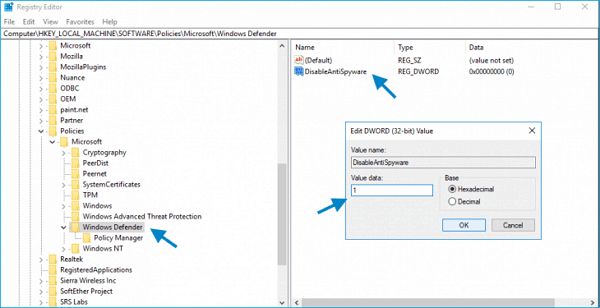 wyłącz Windows Defender, aby naprawić plik wykonywalny usługi antymalware o wysokim wykorzystaniu dysku