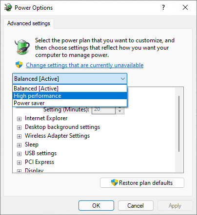 wybierz wysoką wydajność