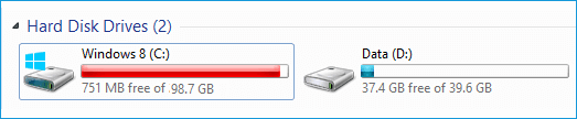 low disk warning in Windows 8