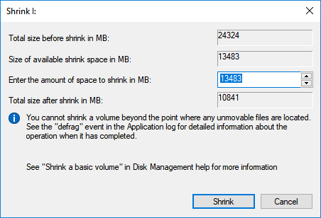 Shrink partition