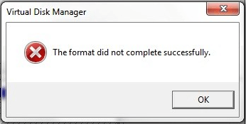 the format did not complete successfully