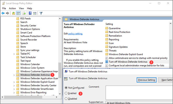 wyłącz Windows Defender Antivirus Windows 11