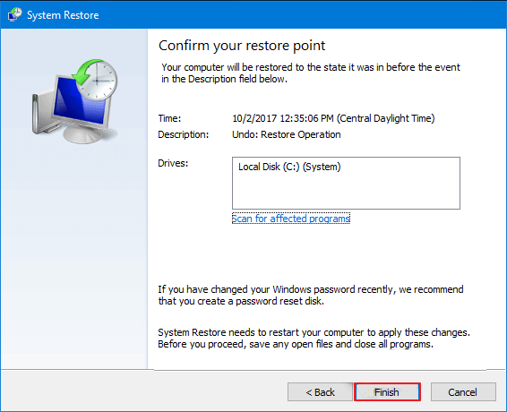 run system restore to fix chkdsk not working