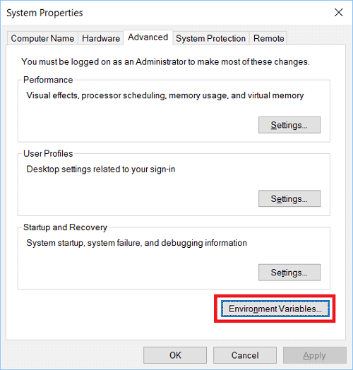 Click to edit Envrionment Variables