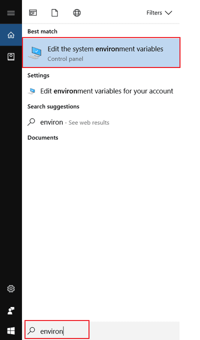 Open edit the system environment varibles app