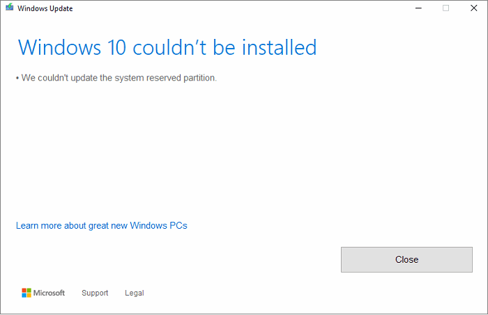 Windows 10 couldn't be installed