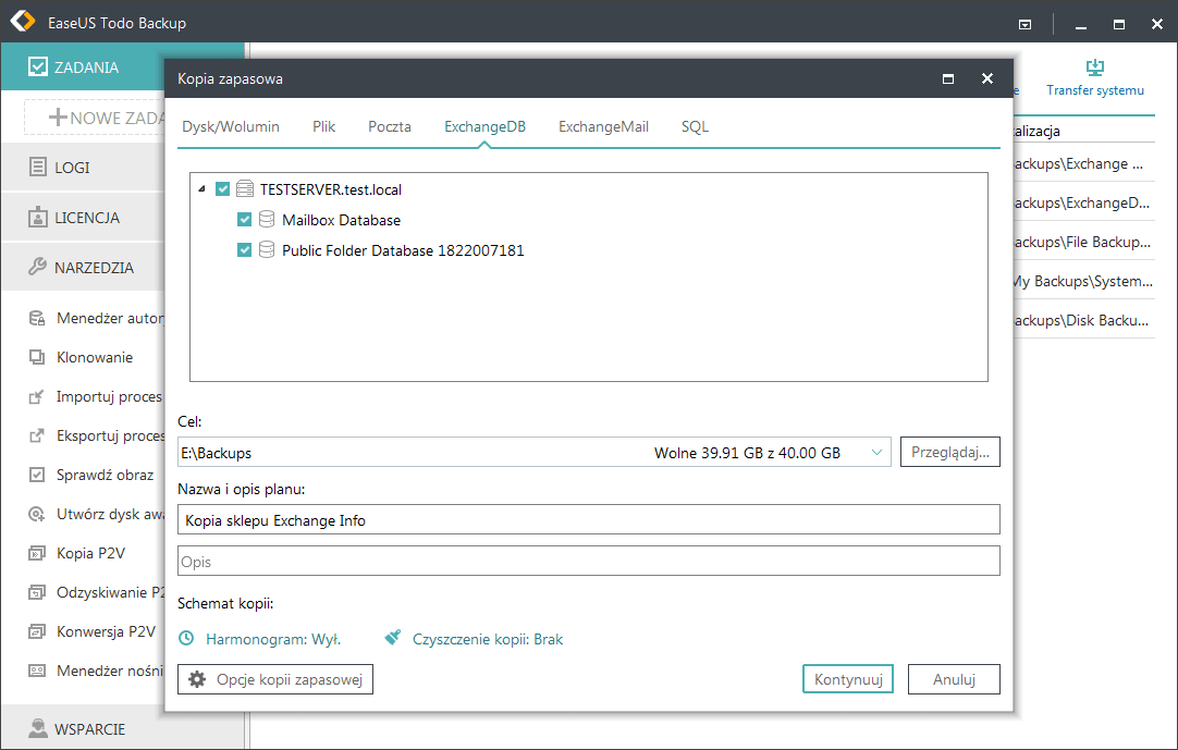 Exchange backup with EaseUS Todo Backup
