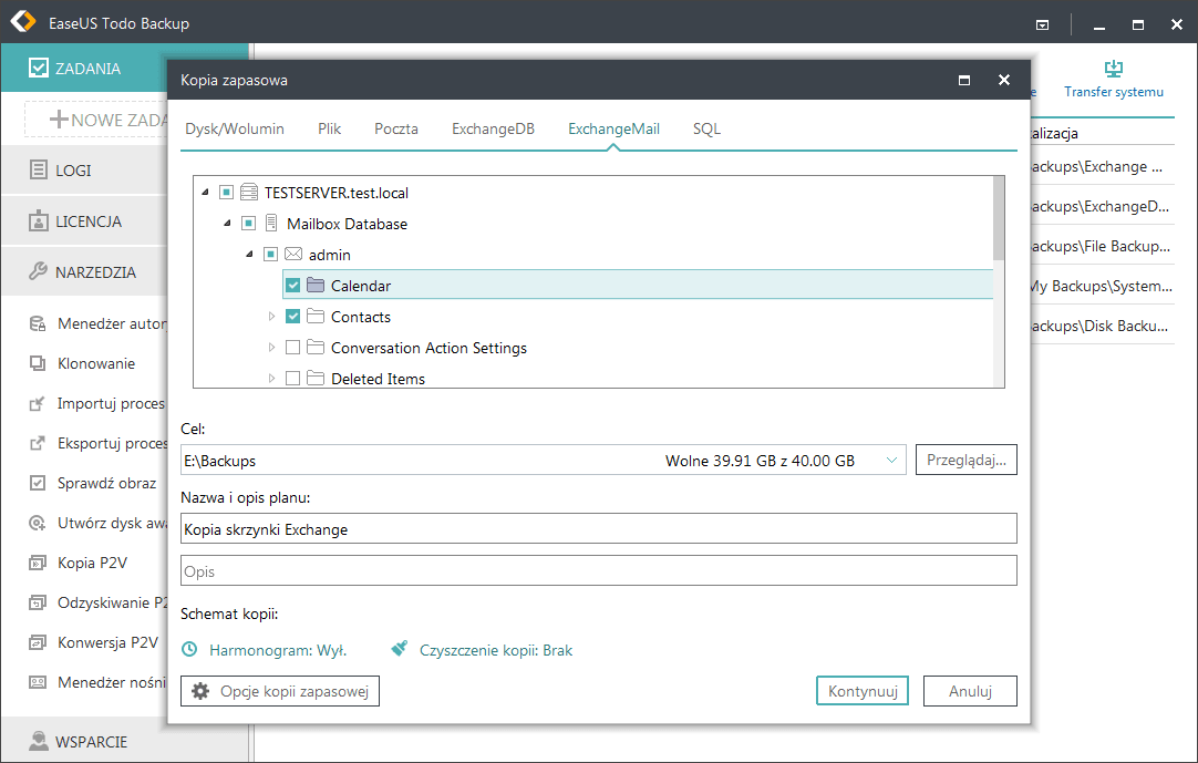 Exchange backup with EaseUS Todo Backup