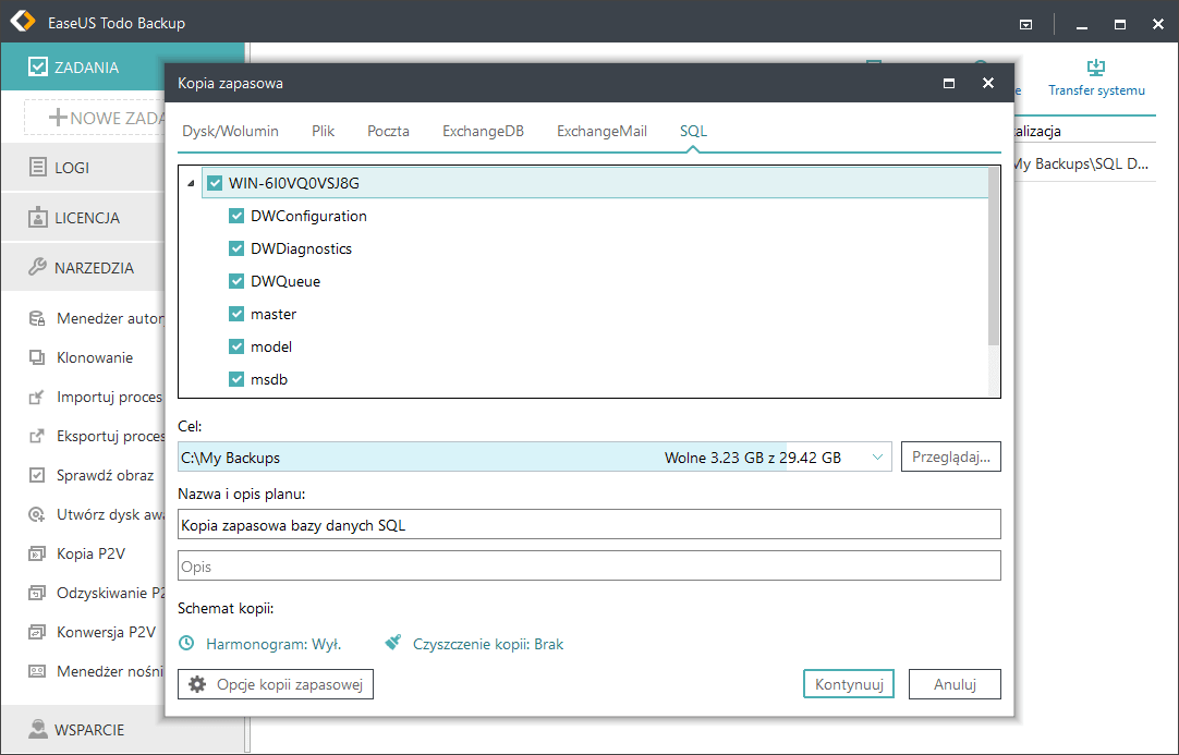 SQL backup with EaseUS Todo Backup