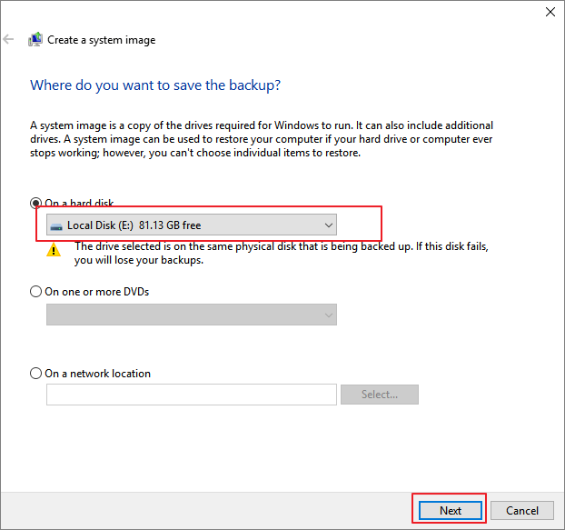 Create system image to an external USB drive