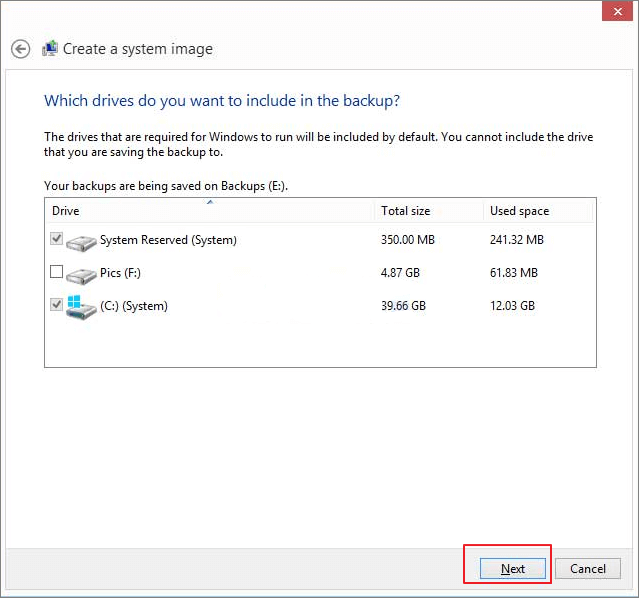 Manually create system image of Windows 10/8/7 to USB.