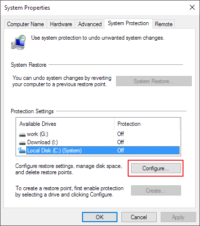 skonfiguruj ustawienia przywracania