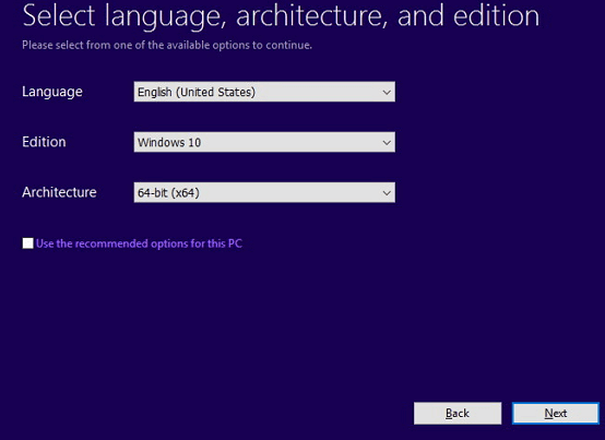 select 64bit windows 10